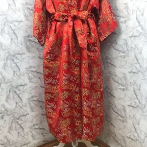 Vintage | Intimates & Sleepwear | Vintage Asian Red Print Long Belted ...